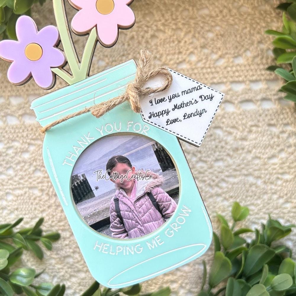 Fridge Photo Magnet, Floral Bouquet Gift, Mother's Day Picture Frame, Mothers Day Gift, Wallet Size Photo Frame, Gifts for Mom
