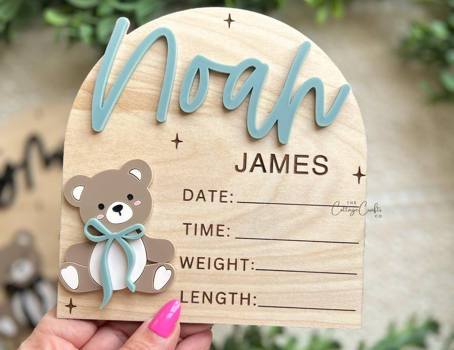 Birth Announcement, Name Sign,Fresh 48 Name Plaque,Hi My Name Is,Newborn Photo Prop, Baby Boy Birth Sign, Teddy Bear Baby Sign