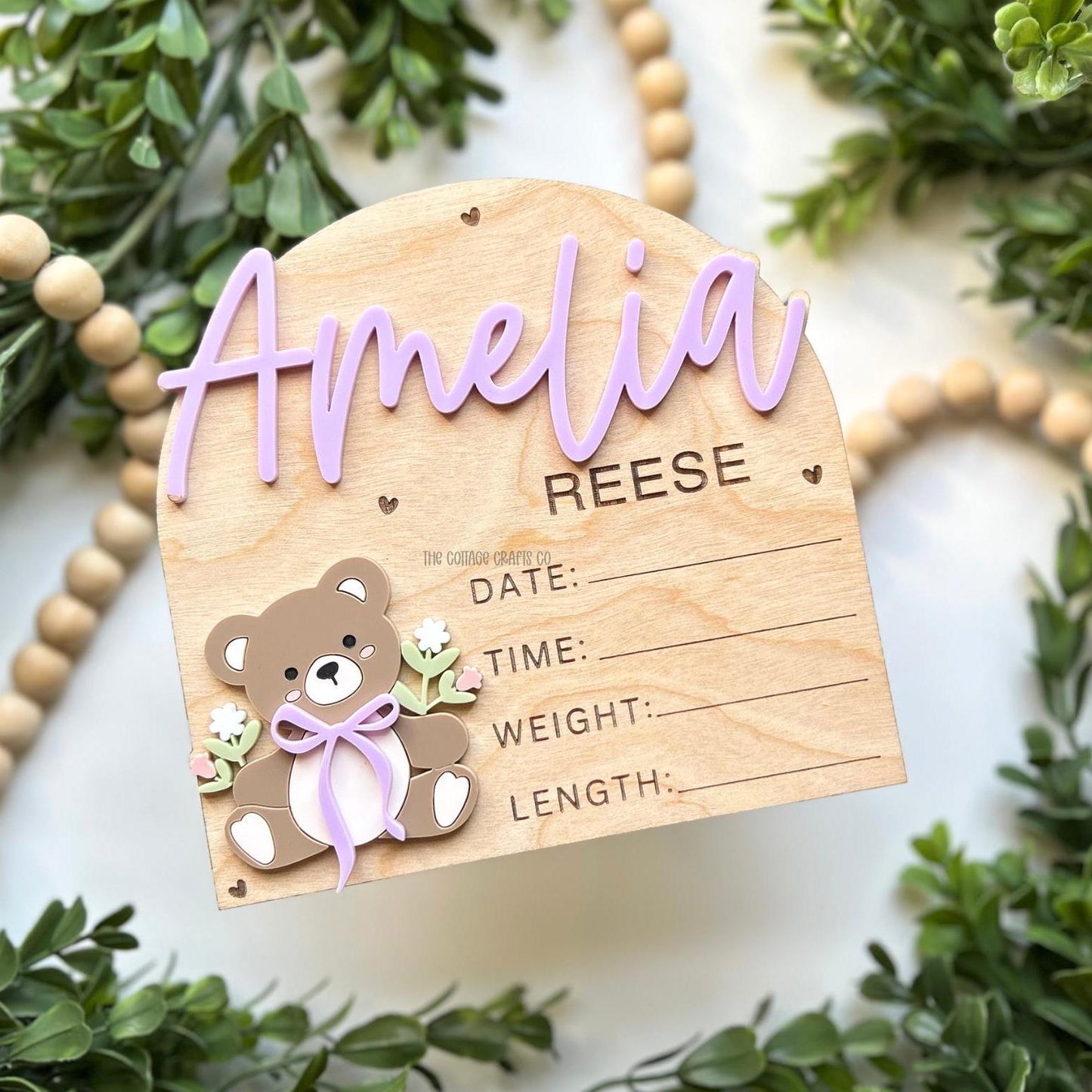 Birth Announcement, Floral Name Sign,Fresh 48 Name Plaque,Hi My Name Is,Newborn Photo Prop, Baby girl Birth Sign, Teddy Bear Baby Sign