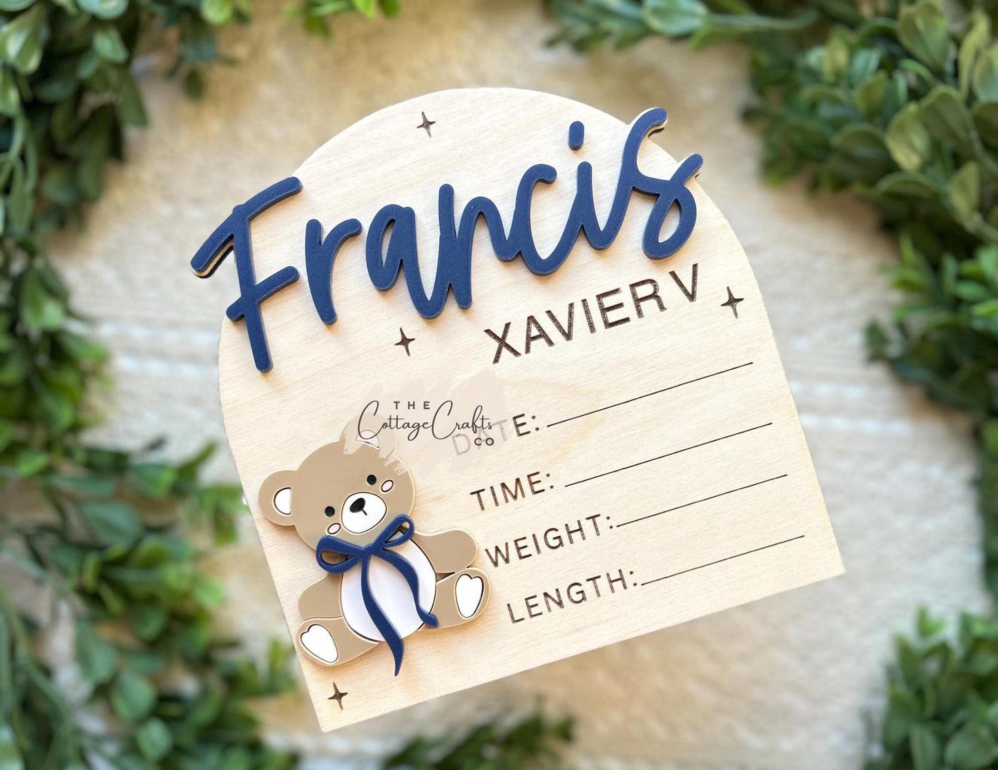 Birth Announcement, Name Sign,Fresh 48 Name Plaque,Hi My Name Is,Newborn Photo Prop, Baby Boy Birth Sign, Teddy Bear Baby Sign