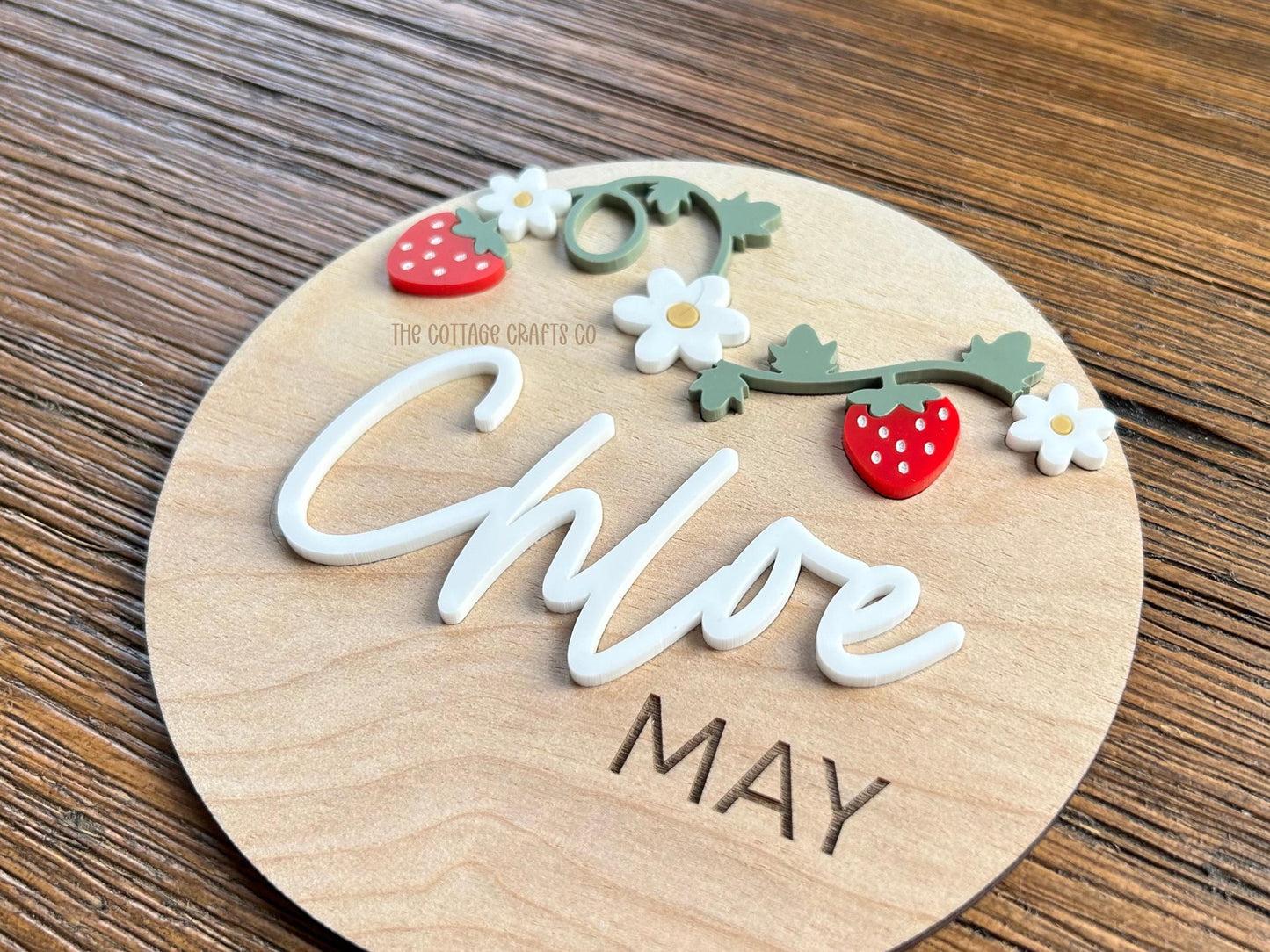 Strawberry Name Announcement Sign, DaisyName Sign, Baby Name Sign,Fresh 48 Name Plaque,Hi My Name Is,Newborn Photo Prop,