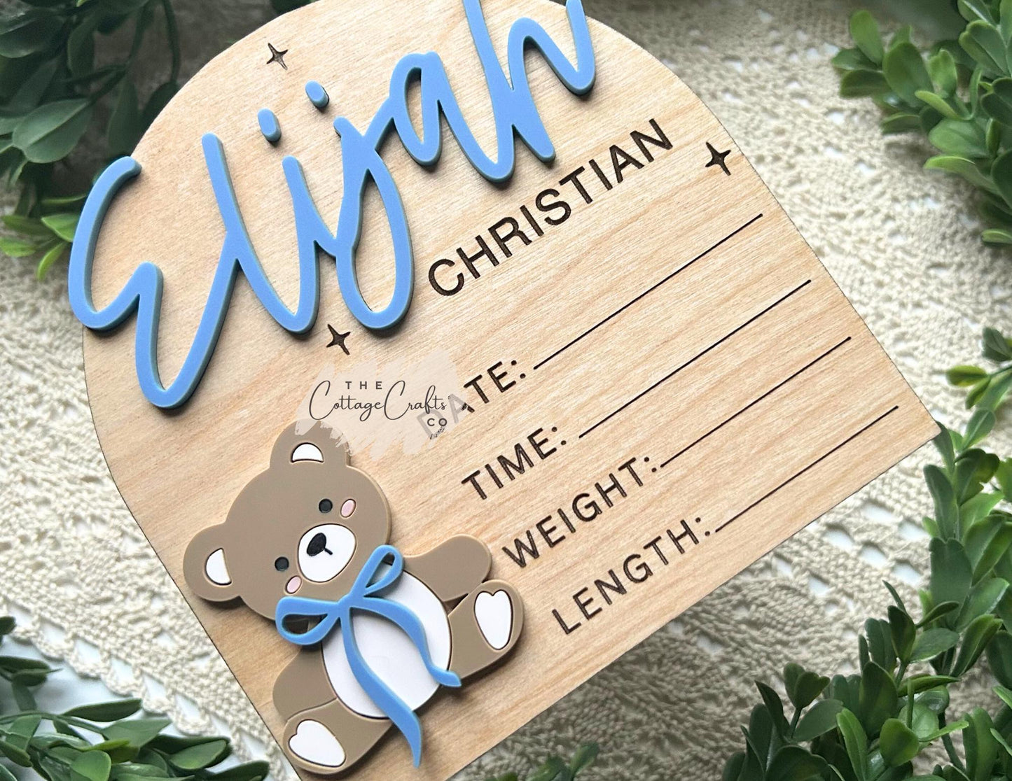 Birth Announcement, Name Sign,Fresh 48 Name Plaque,Hi My Name Is,Newborn Photo Prop, Baby Boy Birth Sign, Teddy Bear Baby Sign