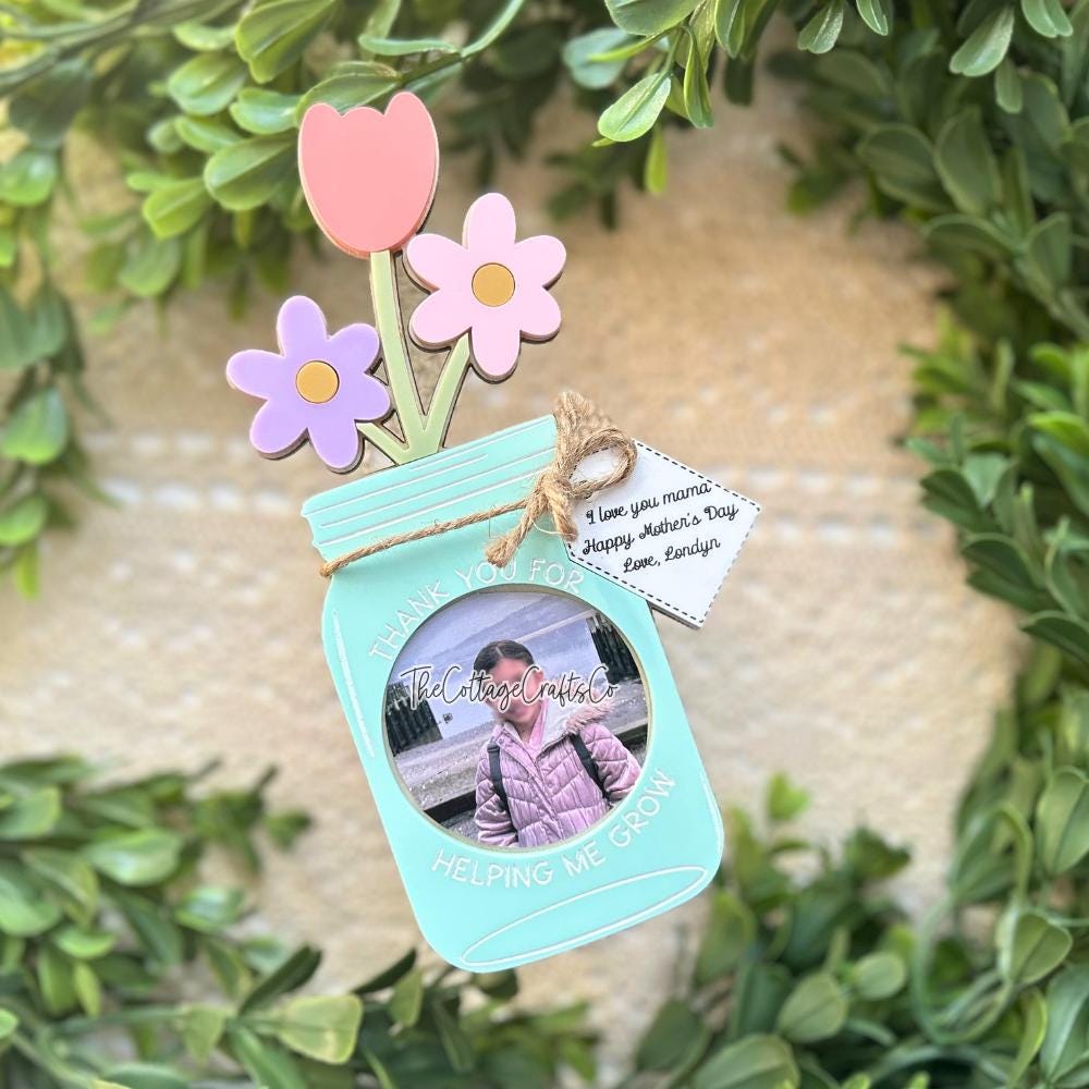 Fridge Photo Magnet, Floral Bouquet Gift, Mother's Day Picture Frame, Mothers Day Gift, Wallet Size Photo Frame, Gifts for Mom