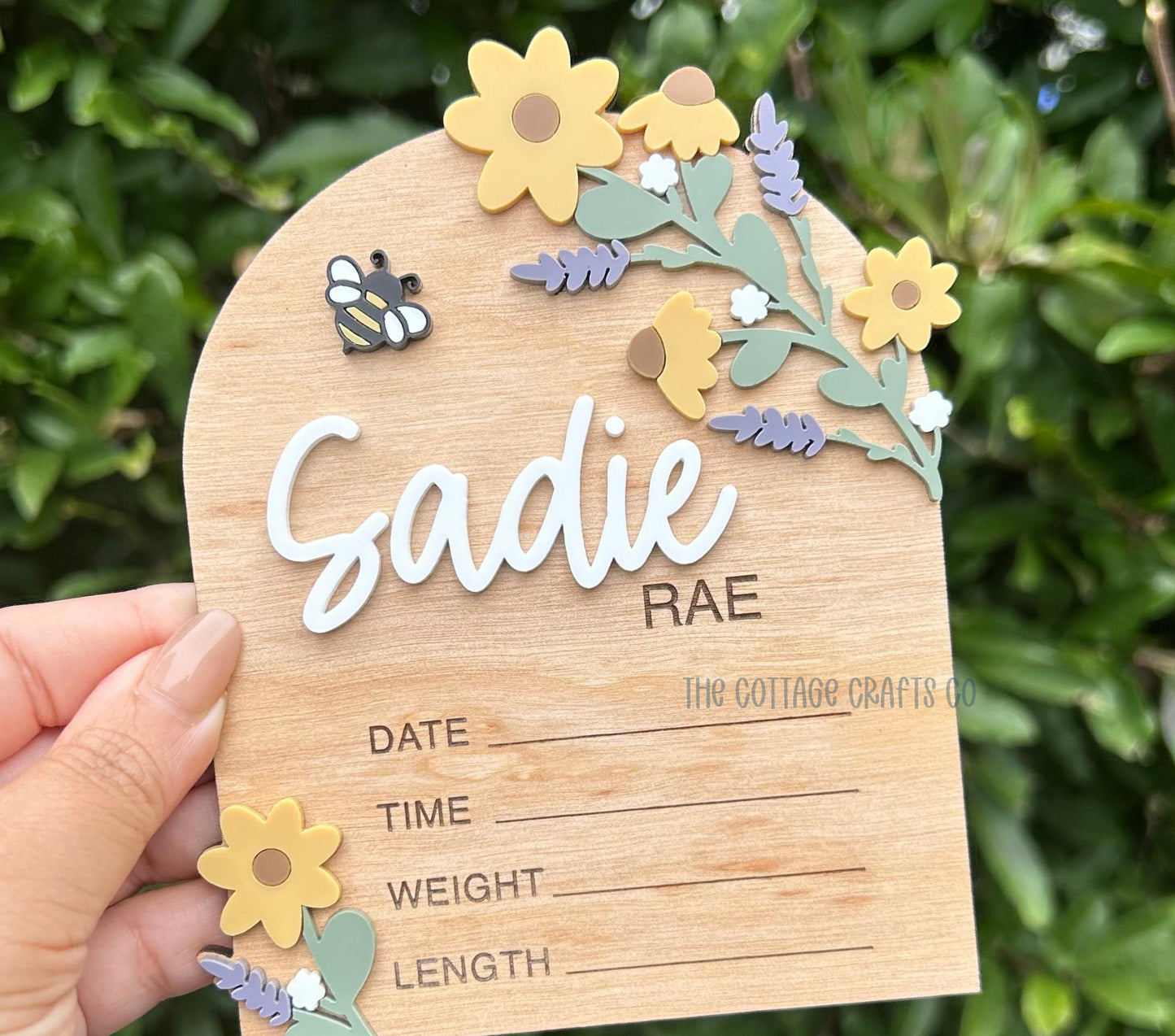 Baby Name Announcement, Wildflower Birth Announcement, Name Sign, Baby Name Sign,Fresh 48 Name Plaque,Hi My Name Is,Newborn Photo Prop