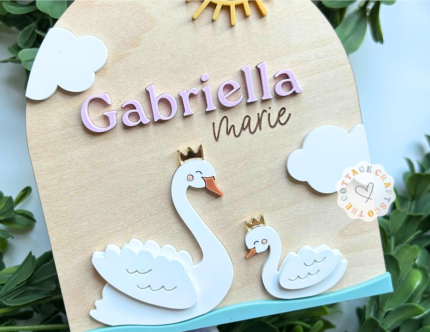 Birth Announcement, Swan Birth Sign,Fresh 48 Name Plaque,Hi My Name Is,Newborn Photo Prop, Baby Girl Nursery Sign, Personalized Decor