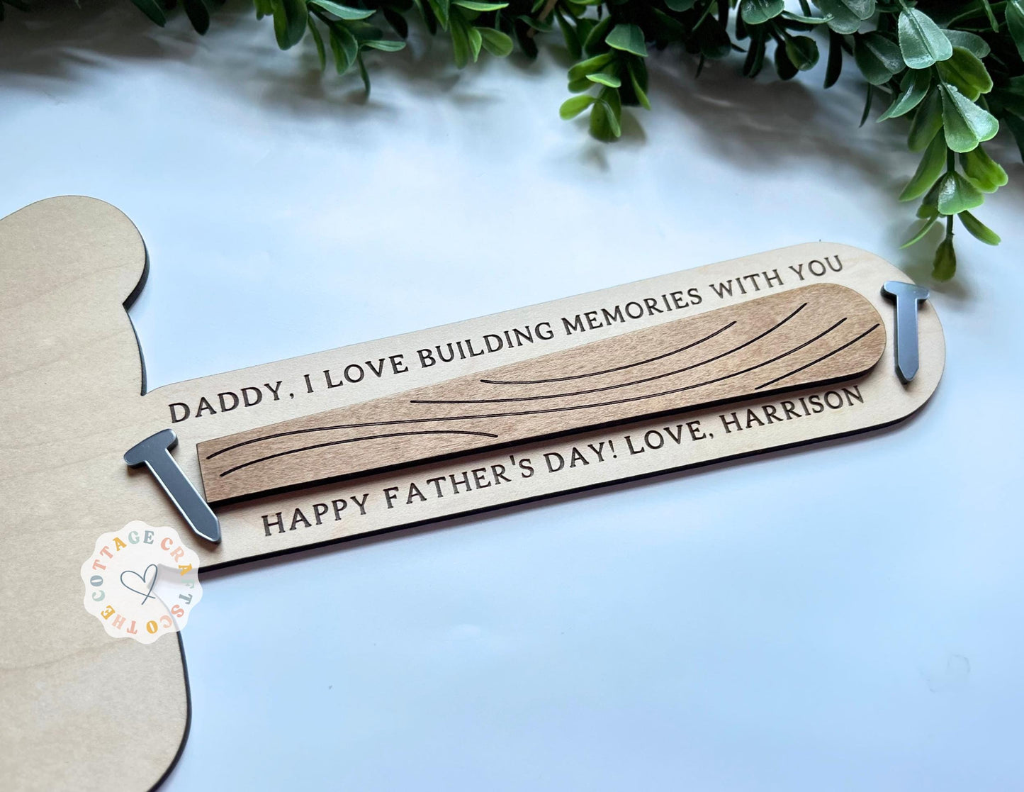 Father's Day Foot Print Sign,Personalized Father's Day Sign, Kids DIY,Building Memories Hammer, Gift for Dad from Kid, Keepsake Gift