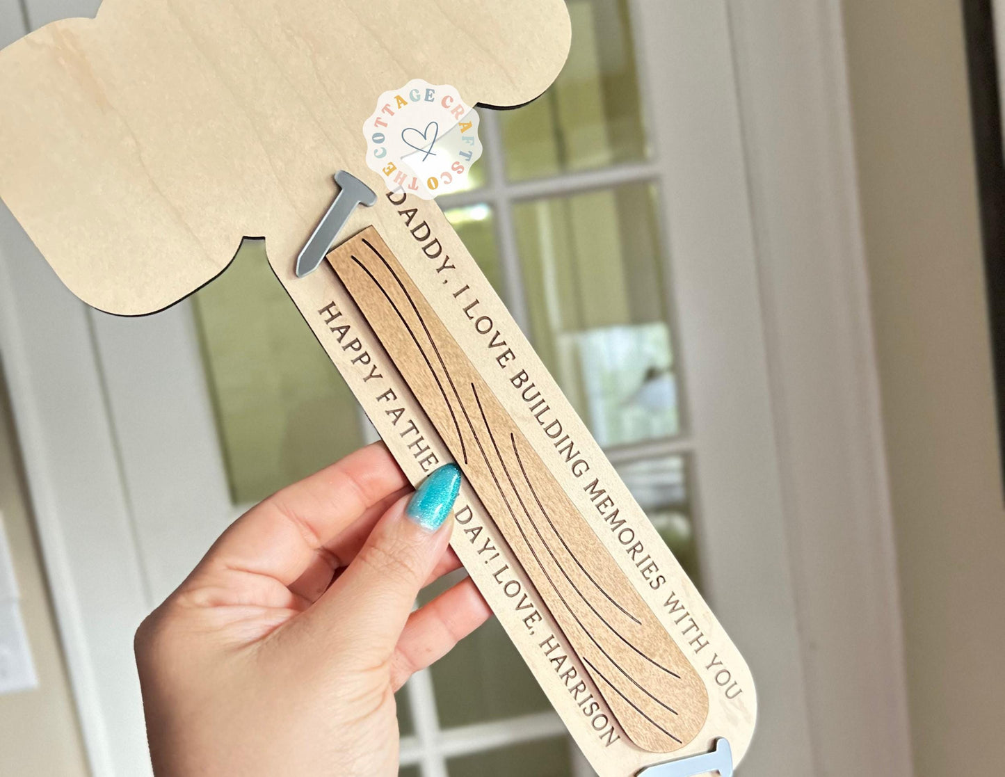 Father's Day Foot Print Sign,Personalized Father's Day Sign, Kids DIY,Building Memories Hammer, Gift for Dad from Kid, Keepsake Gift