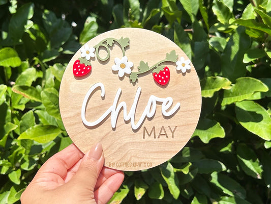 Strawberry Name Announcement Sign, DaisyName Sign, Baby Name Sign,Fresh 48 Name Plaque,Hi My Name Is,Newborn Photo Prop,