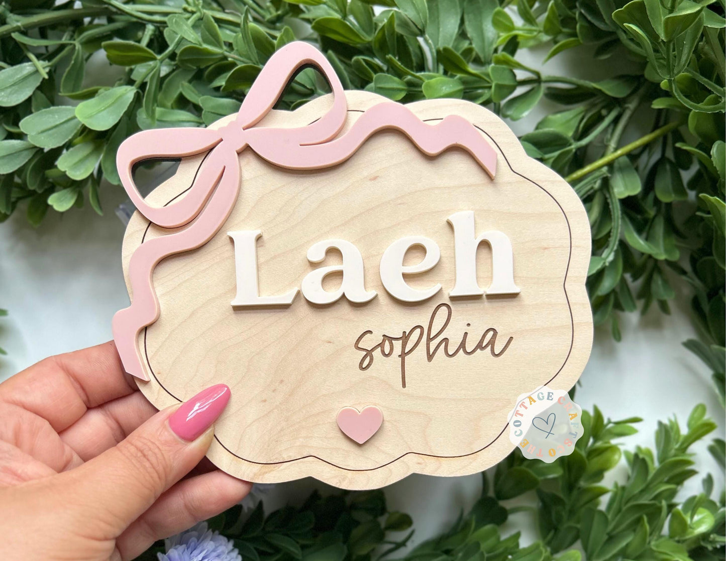Bow Name Announcement,Birth Announcement, Name Sign,Fresh 48 Name Plaque,Hi My Name Is,Newborn Photo Prop, Baby Girl,