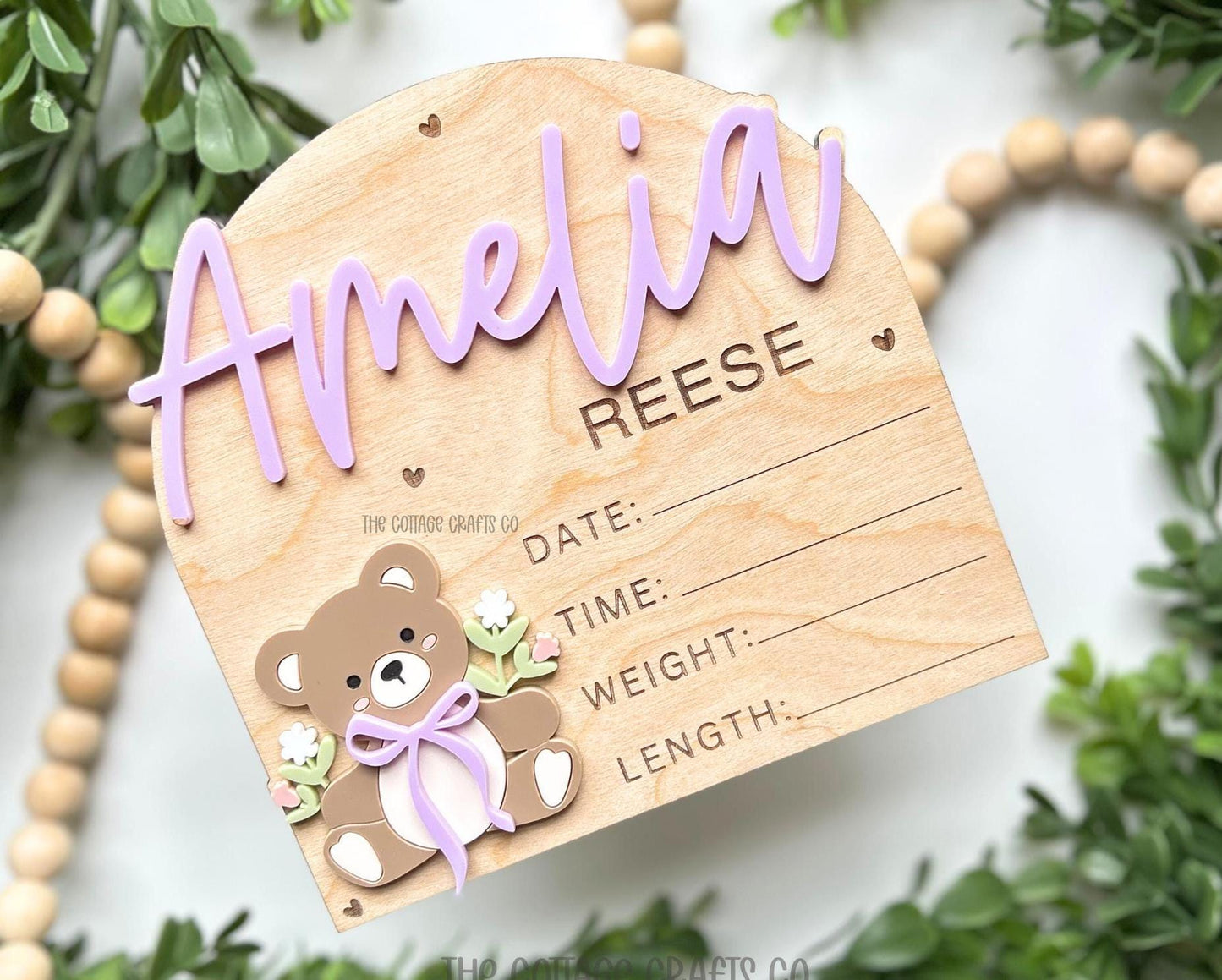 Birth Announcement, Floral Name Sign,Fresh 48 Name Plaque,Hi My Name Is,Newborn Photo Prop, Baby girl Birth Sign, Teddy Bear Baby Sign