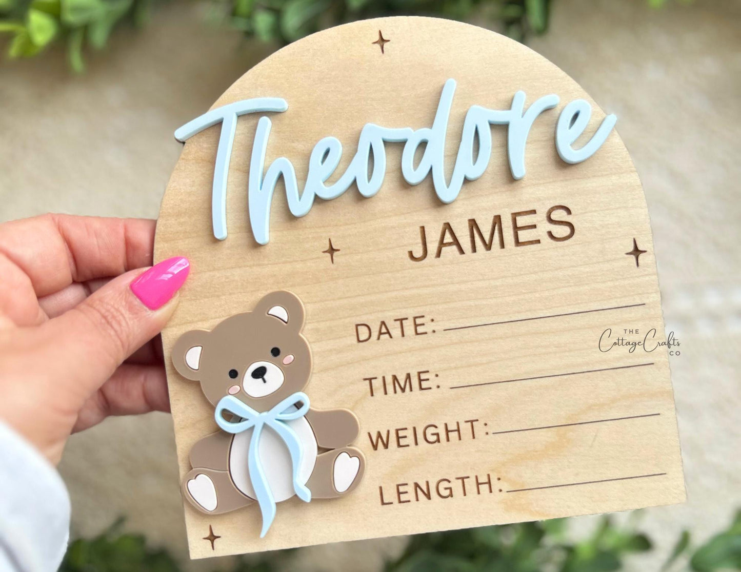 Birth Announcement, Name Sign,Fresh 48 Name Plaque,Hi My Name Is,Newborn Photo Prop, Baby Boy Birth Sign, Teddy Bear Baby Sign