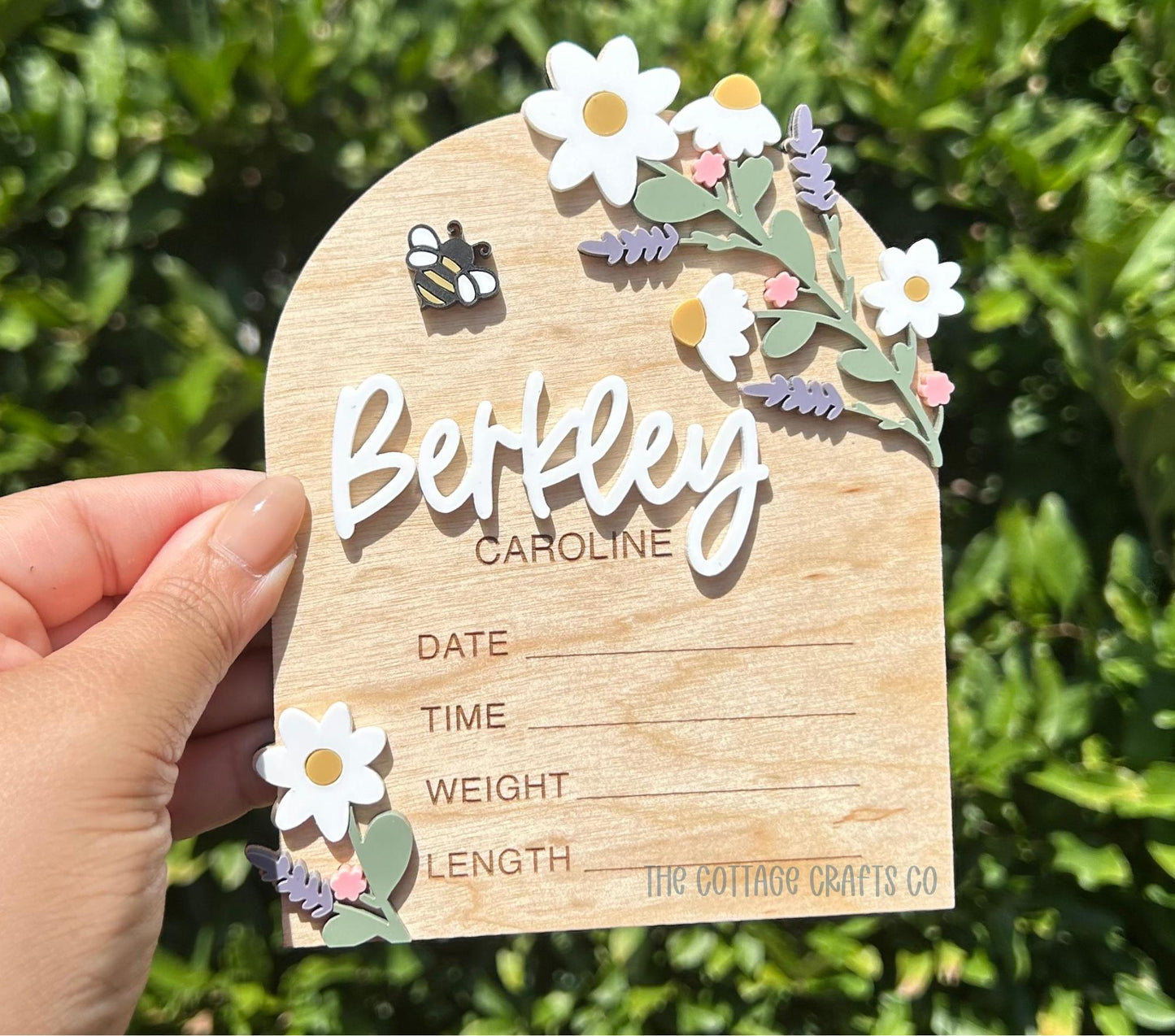 Baby Name Announcement, Wildflower Birth Announcement, Name Sign, Baby Name Sign,Fresh 48 Name Plaque,Hi My Name Is,Newborn Photo Prop