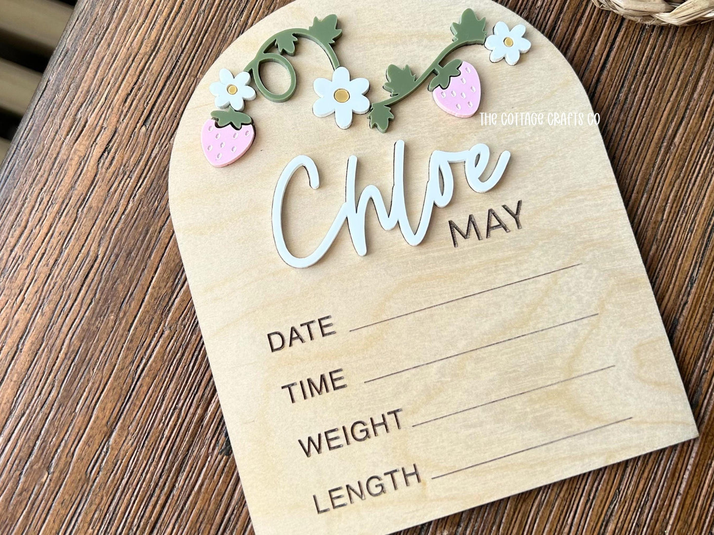 Strawberry Name Announcement Sign, DaisyName Sign, Baby Name Sign,Fresh 48 Name Plaque,Hi My Name Is,Newborn Photo Prop,