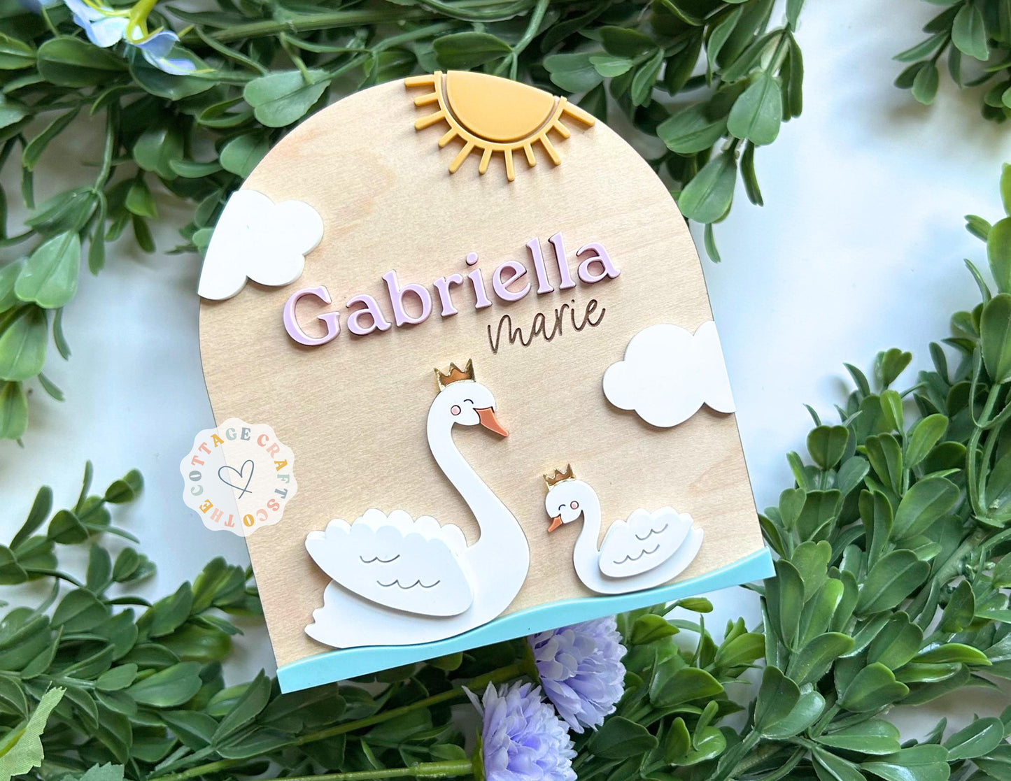 Birth Announcement, Swan Birth Sign,Fresh 48 Name Plaque,Hi My Name Is,Newborn Photo Prop, Baby Girl Nursery Sign, Personalized Decor