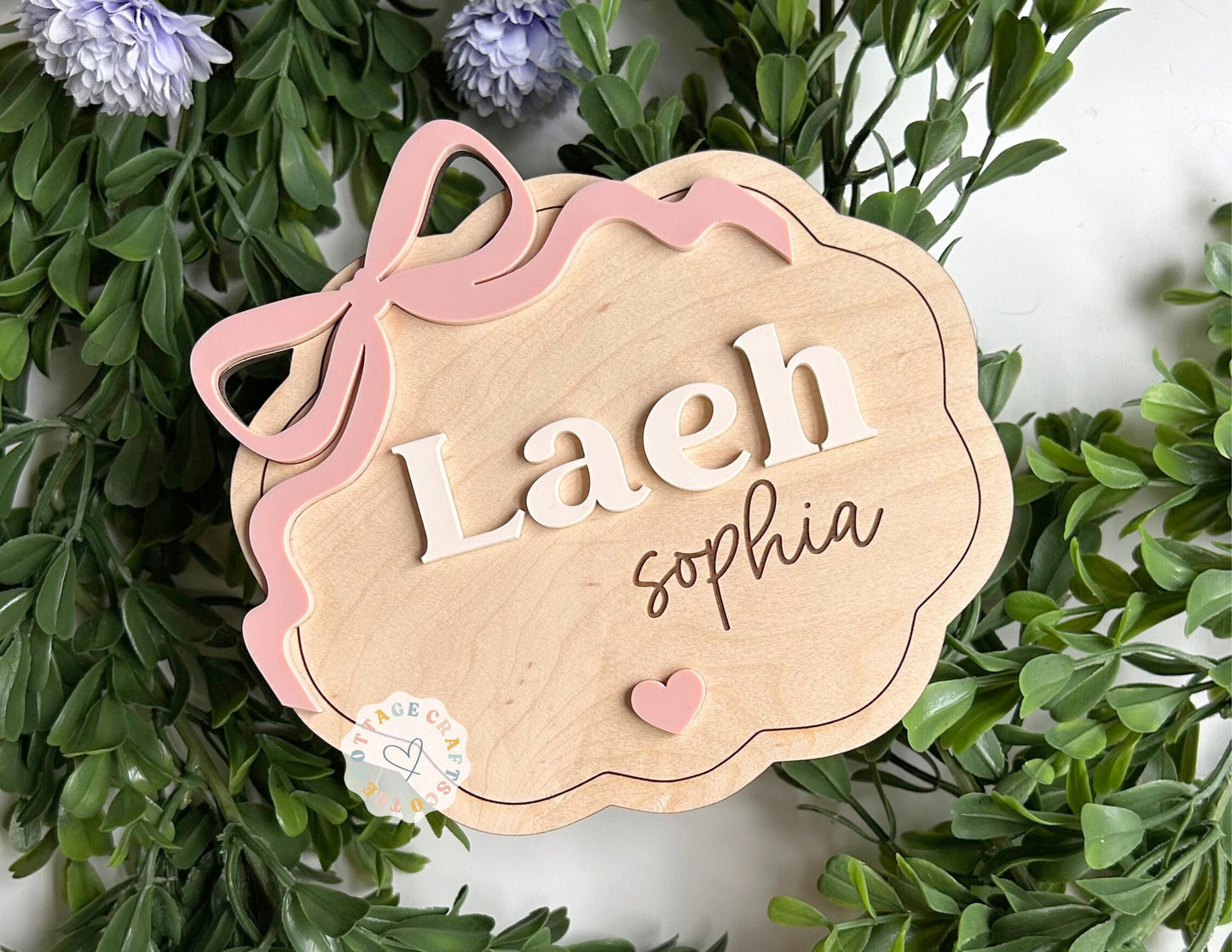 Bow Name Announcement,Birth Announcement, Name Sign,Fresh 48 Name Plaque,Hi My Name Is,Newborn Photo Prop, Baby Girl,