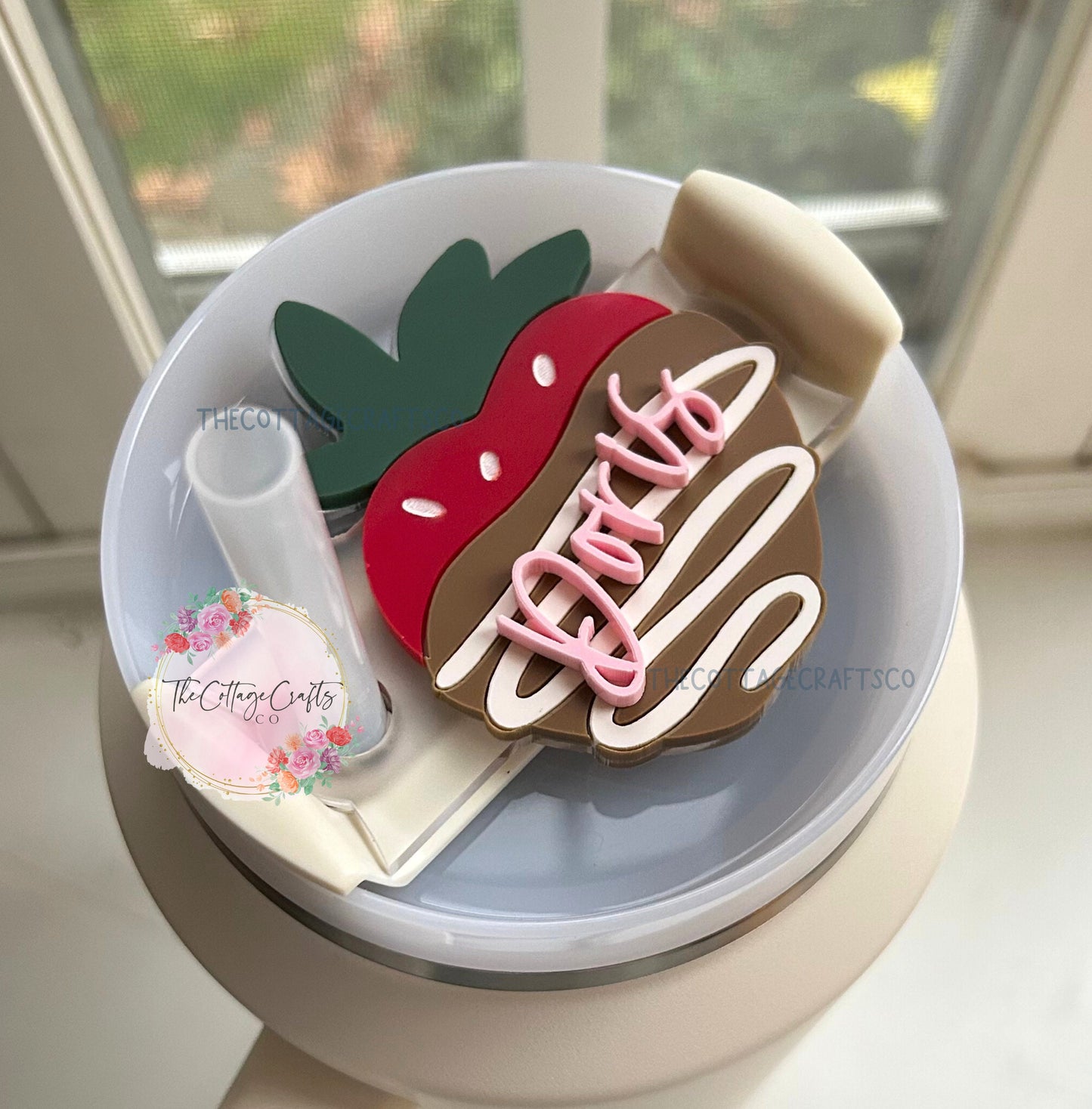 Valentines Day Topper, Chocolate Covered Strawberries, Personalized Valentines Day Tumbler Topper,Name Plate Personalized, Gifts for her