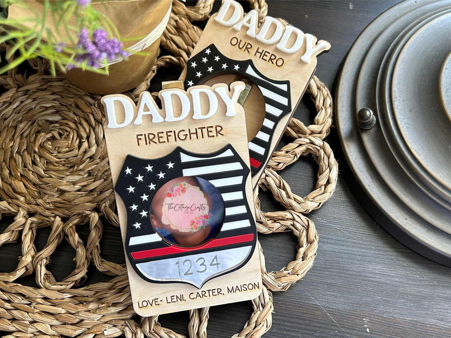 Firefighter Gift,Father's Day Gift, Photo Frame, Wallet Size Photo Frame, Custom Photo Visor Clip, Gifts for Dad, Personalized Gifts