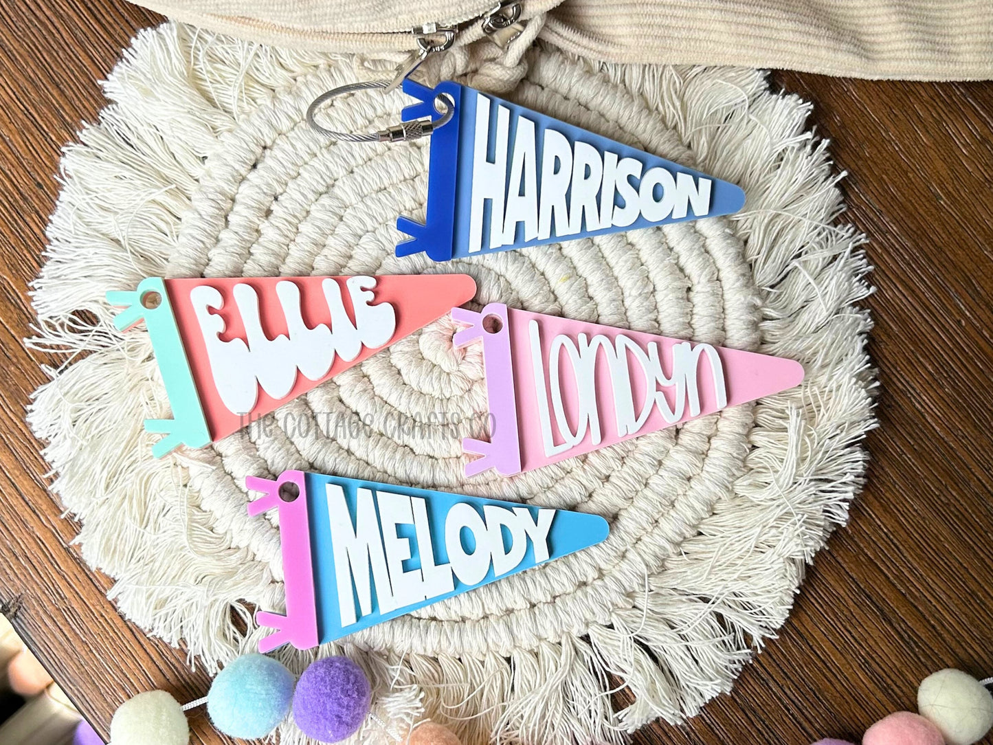 Personalized Acrylic Pennant: Custom Backpack Tag Keychain