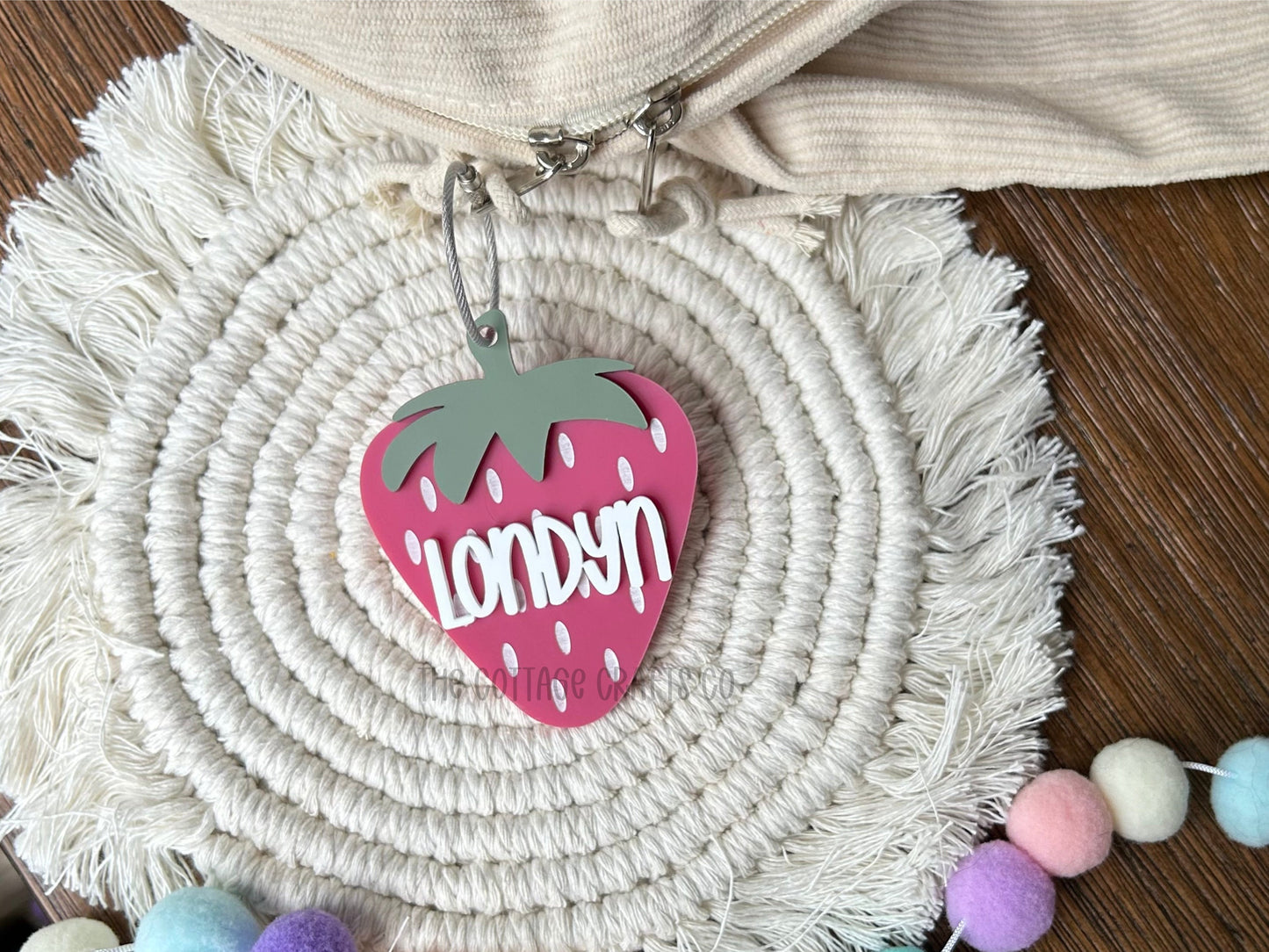 Personalized Strawberry Acrylic Bag Tag: Back to School Keychain