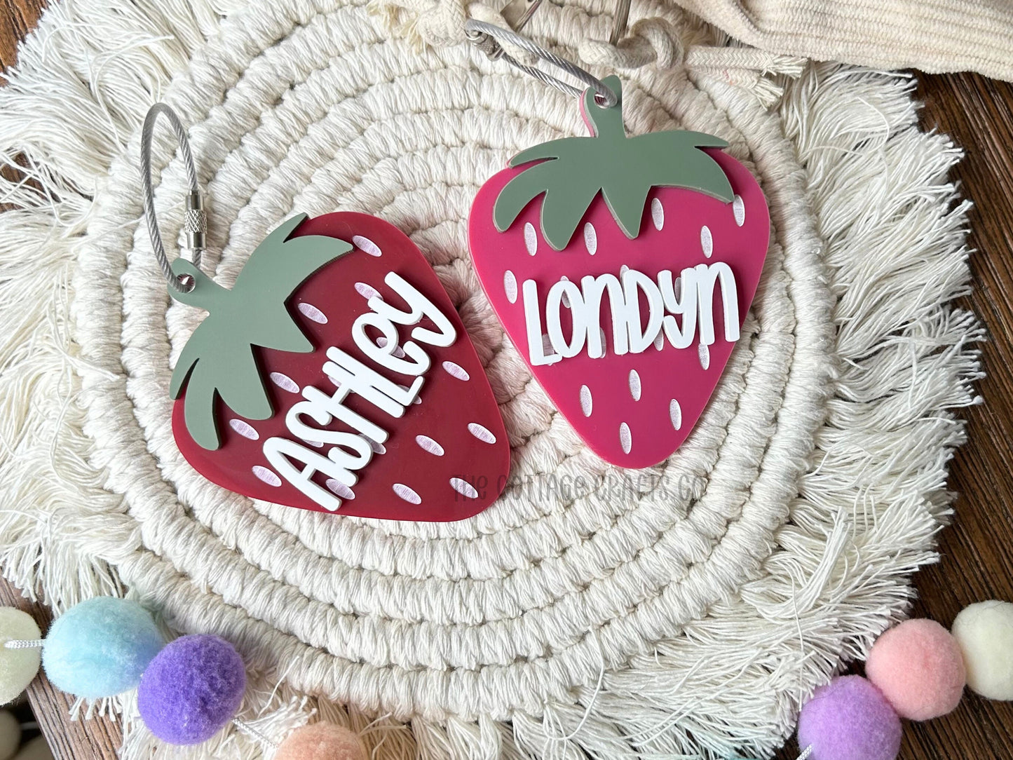 Personalized Strawberry Acrylic Bag Tag: Back to School Keychain