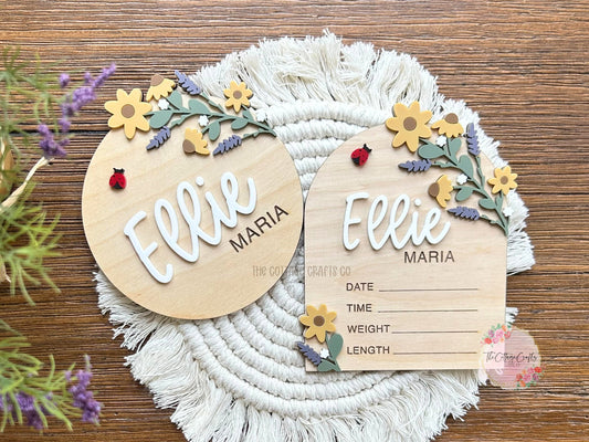 Floral Baby Name Announcement: 3D Wooden Newborn Photo Prop