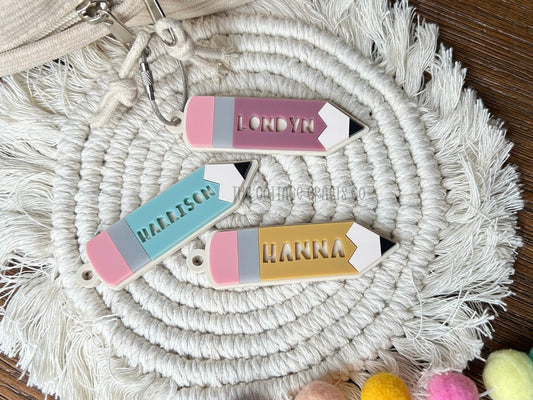 Personalized Pencil Keychain: Acrylic Backpack Tag, Back to School