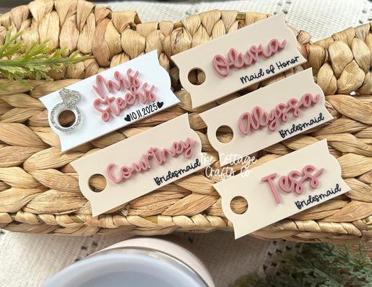 Personalized Tumbler Tag: Acrylic Wedding Party Name Plate