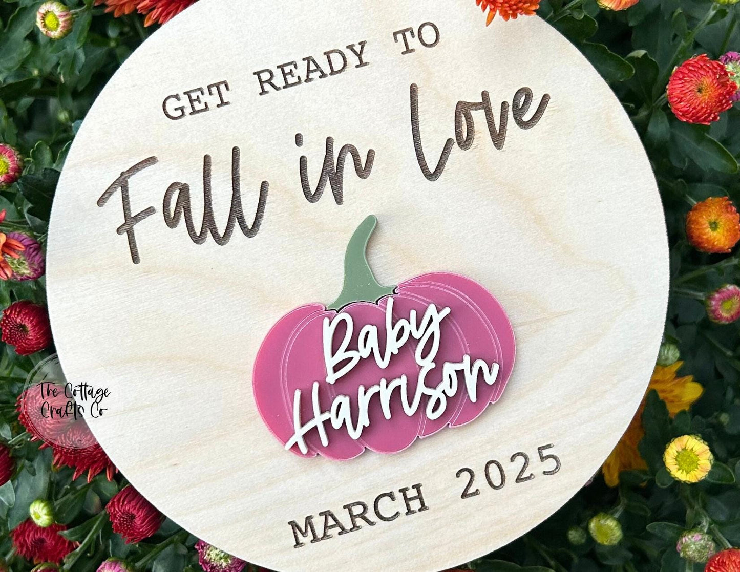 Fall Pregnancy Announcement Sign: Custom Wooden Pumpkin, Due Date Photo Prop