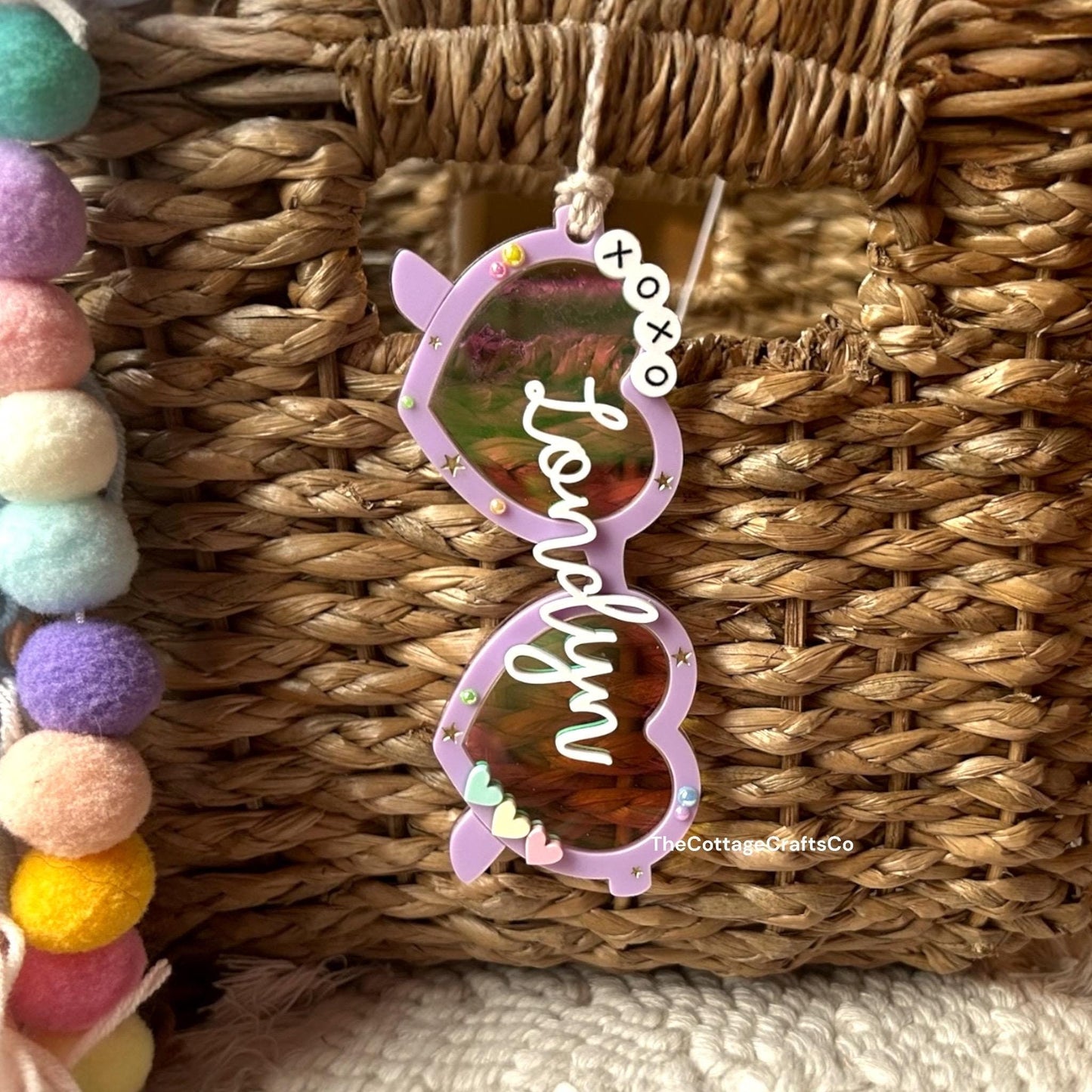 Valentines Day tag,Heart glasses tag, Personalized Name Gift Basket, Acrylic Gift Tag, gift basket tag, Strawberry Tag