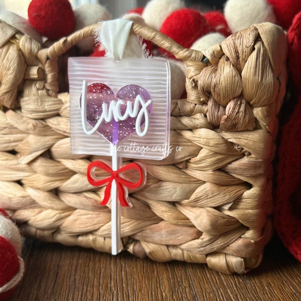 Personalized Valentine Lollipop Tag: Engraved Acrylic Gift Bag Tag