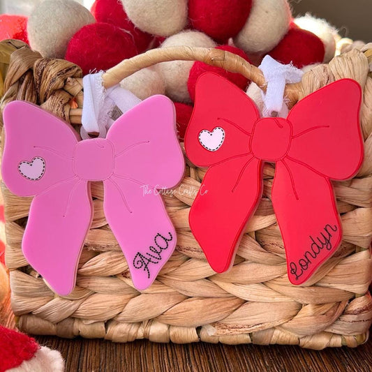 Personalized Valentines Bow Gift Tag: Engraved Acrylic Name Tag
