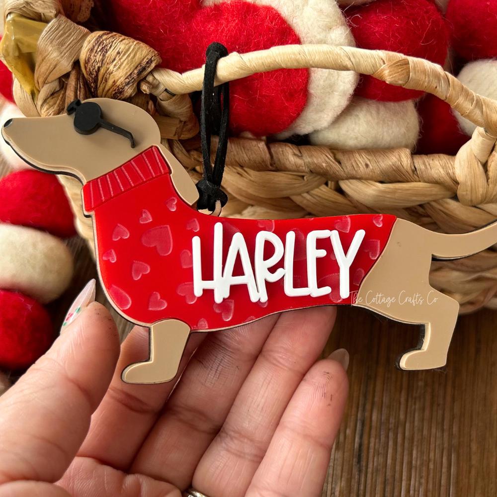 Personalized Valentines Day Dog Tag: Acrylic & Wood Gift Tag