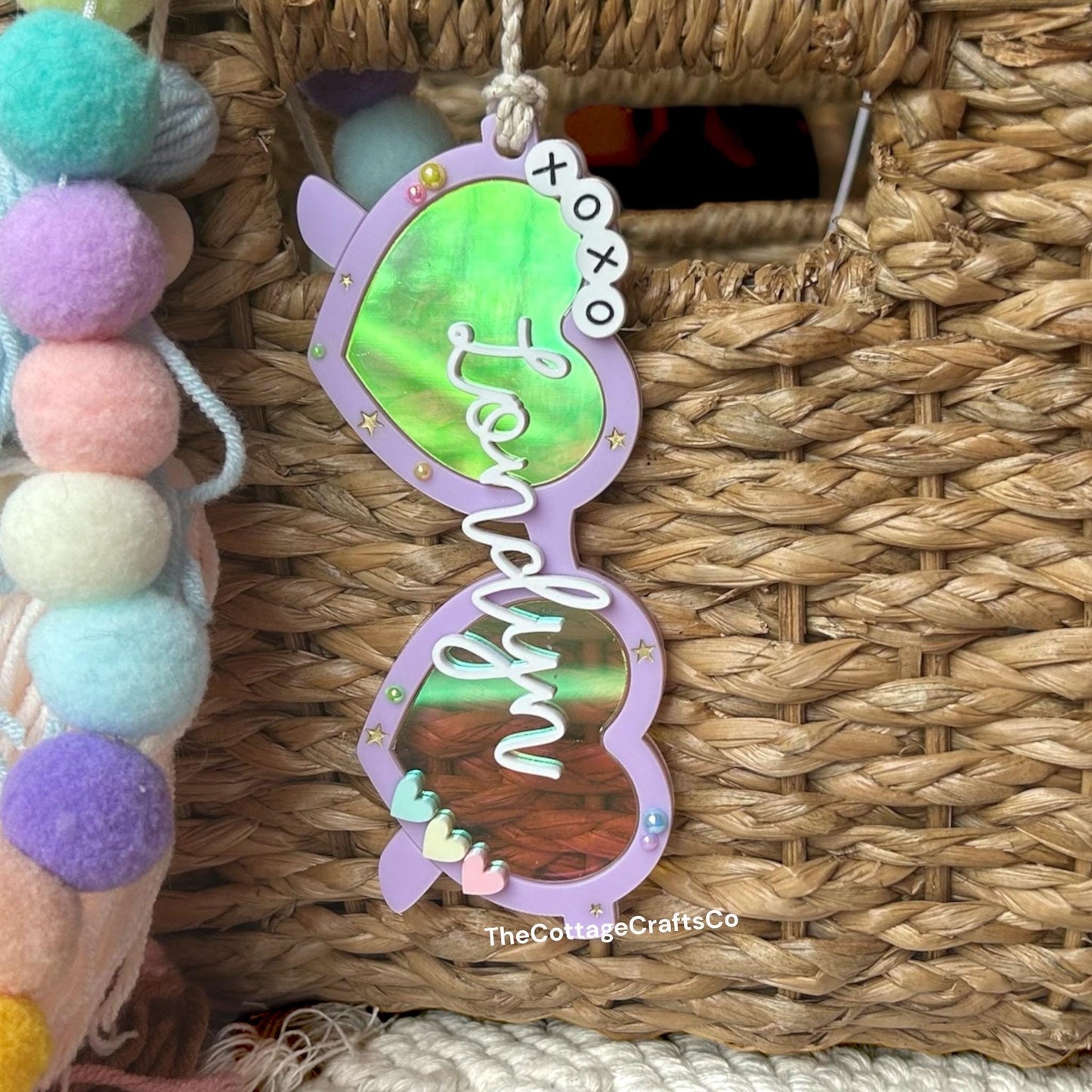 Valentines Day tag,Heart glasses tag, Personalized Name Gift Basket, Acrylic Gift Tag, gift basket tag, Strawberry Tag