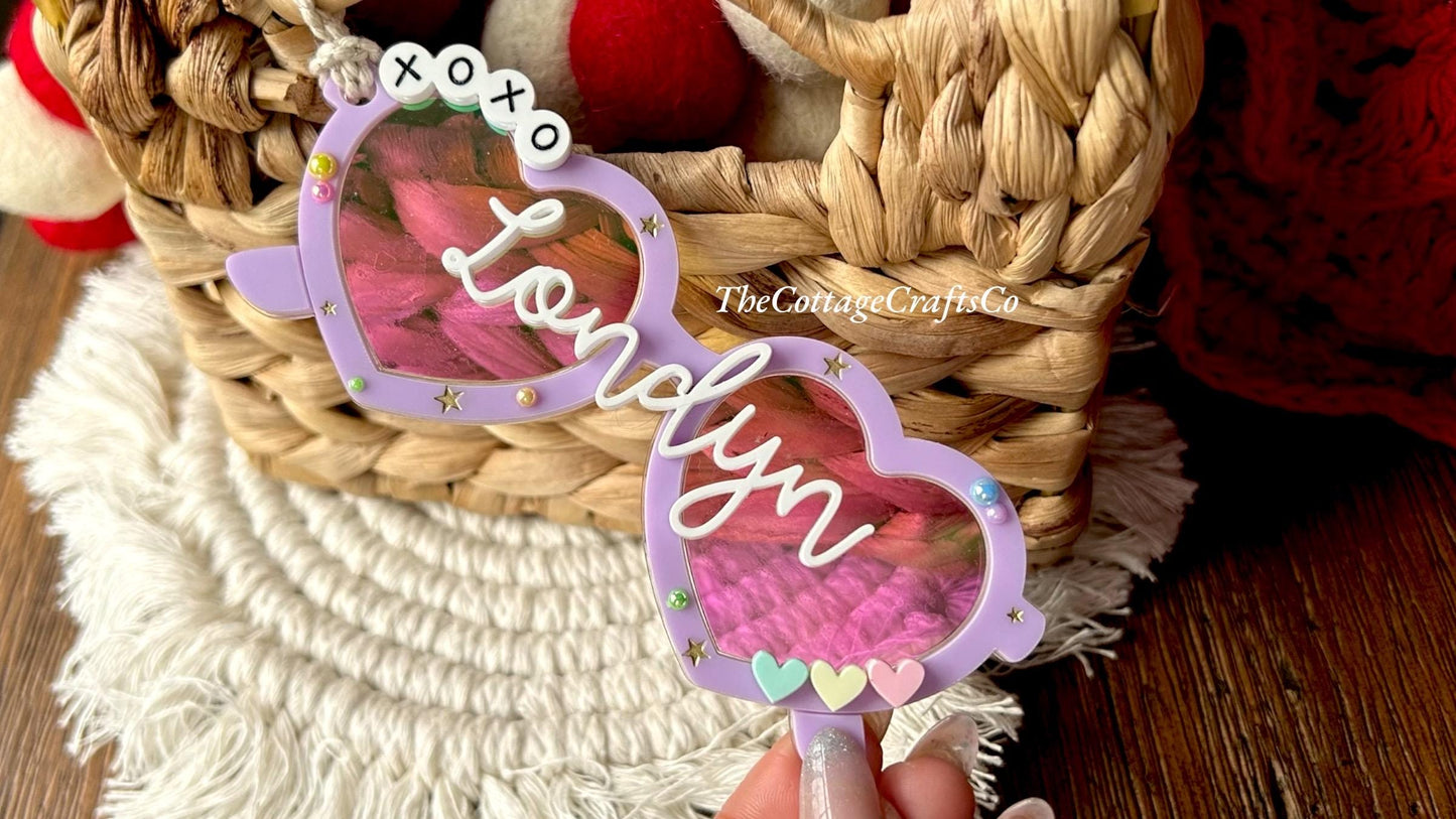 Valentines Day tag,Heart glasses tag, Personalized Name Gift Basket, Acrylic Gift Tag, gift basket tag, Strawberry Tag