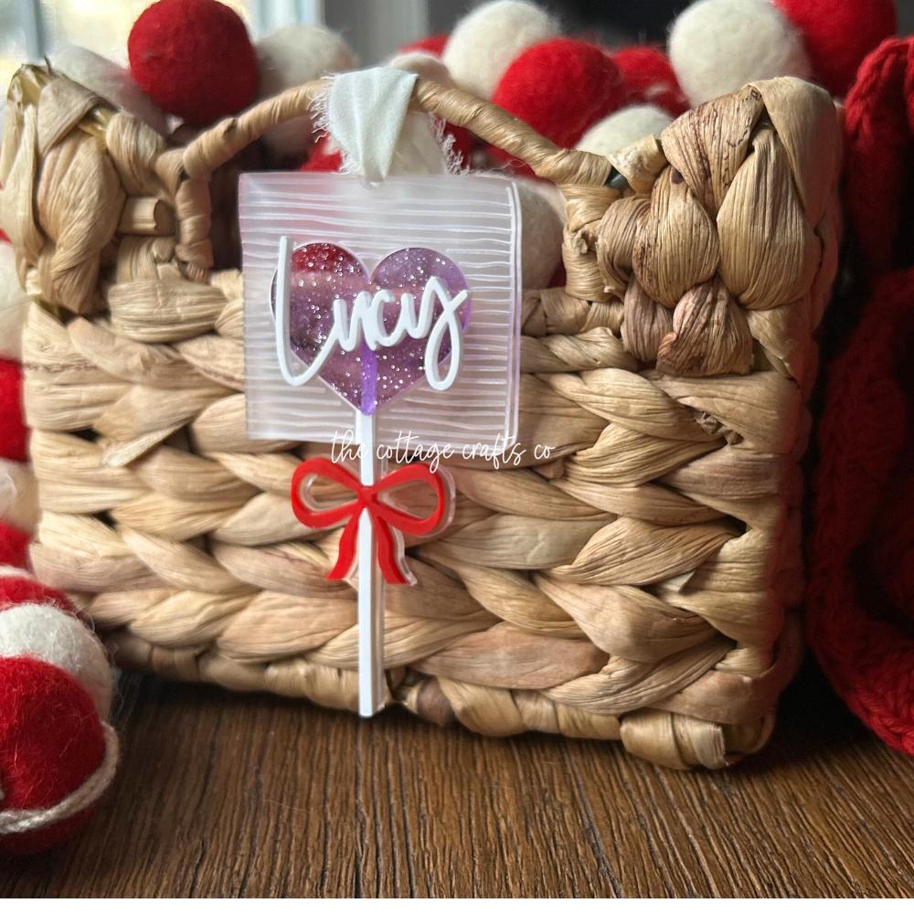 Personalized Valentine Lollipop Tag: Engraved Acrylic Gift Bag Tag