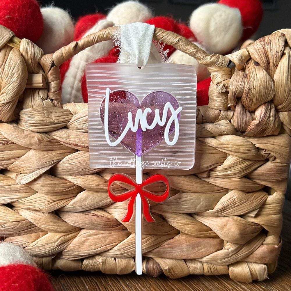 Personalized Valentine Lollipop Tag: Engraved Acrylic Gift Bag Tag