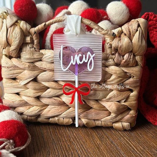 Personalized Valentine Lollipop Tag: Engraved Acrylic Gift Bag Tag