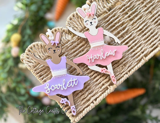 Personalized Ballerina Bunny Easter Basket Tag: Acrylic & Wood