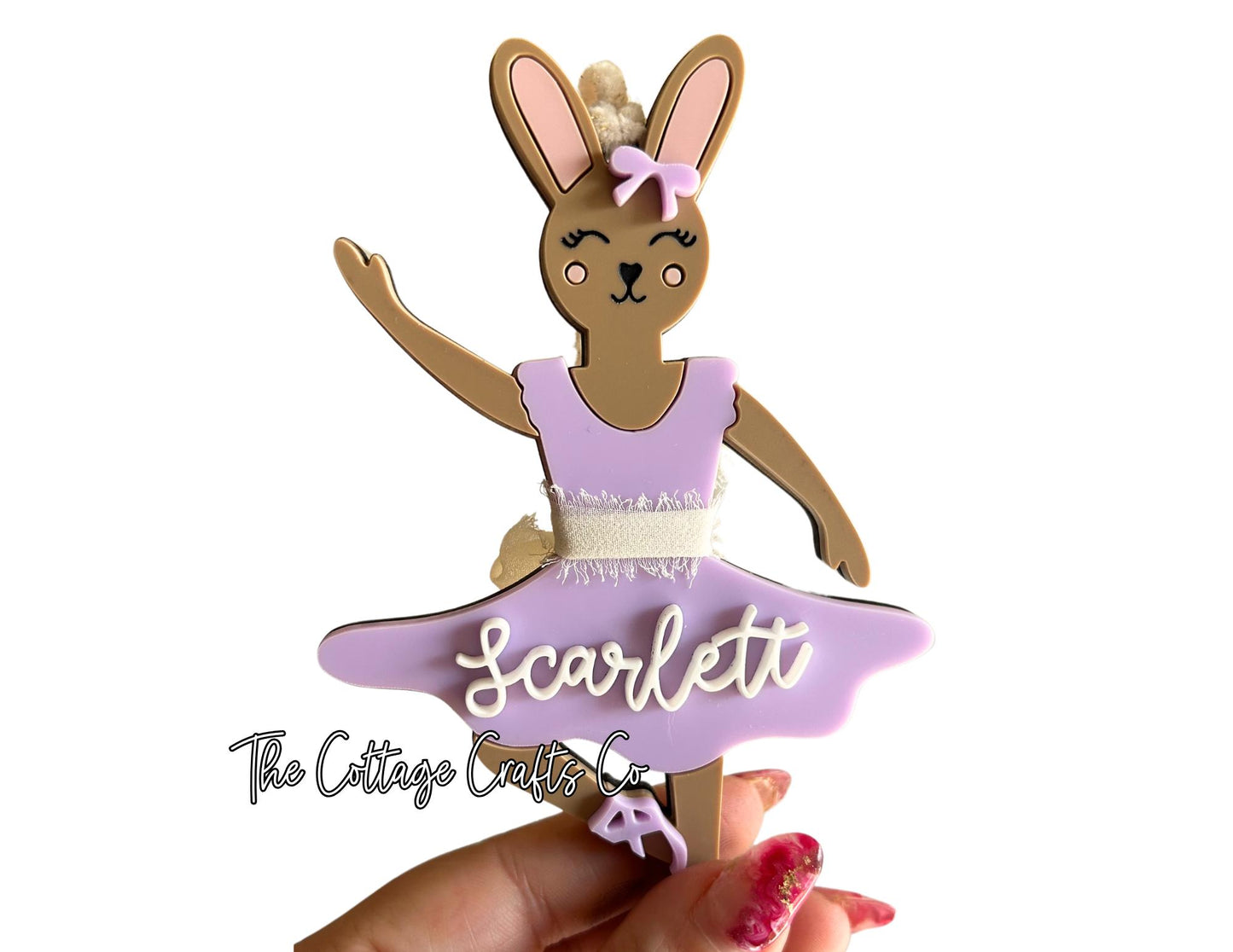 Personalized Ballerina Bunny Easter Basket Tag: Acrylic & Wood