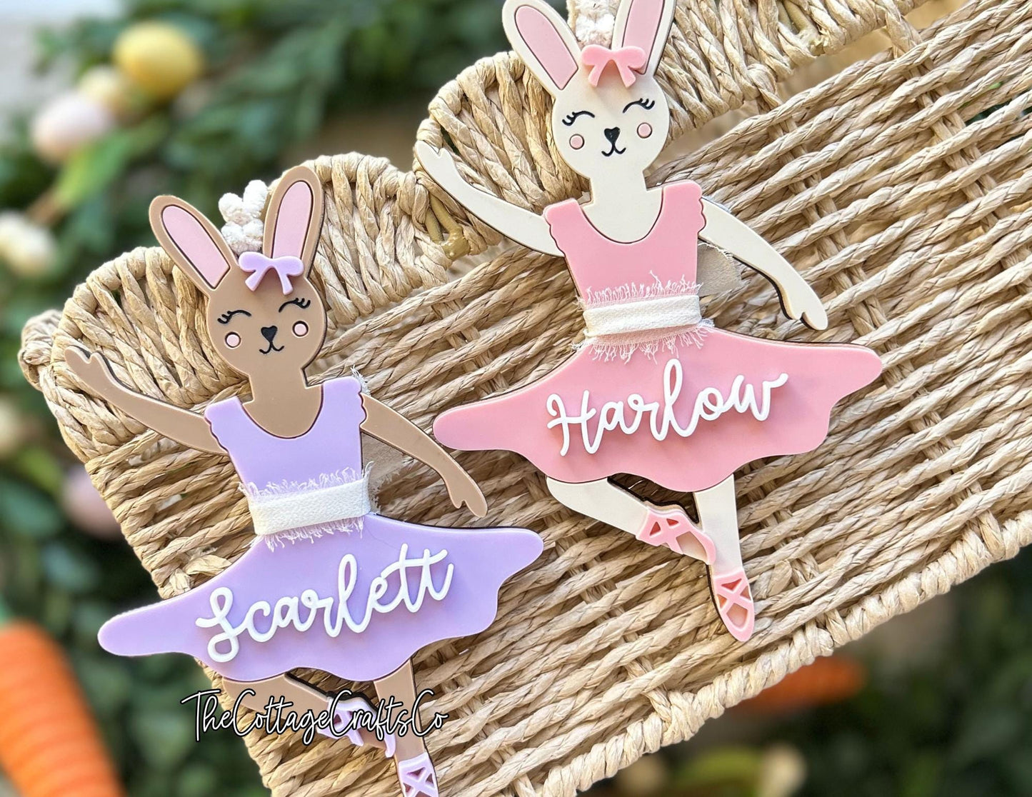 Personalized Ballerina Bunny Easter Basket Tag: Acrylic & Wood