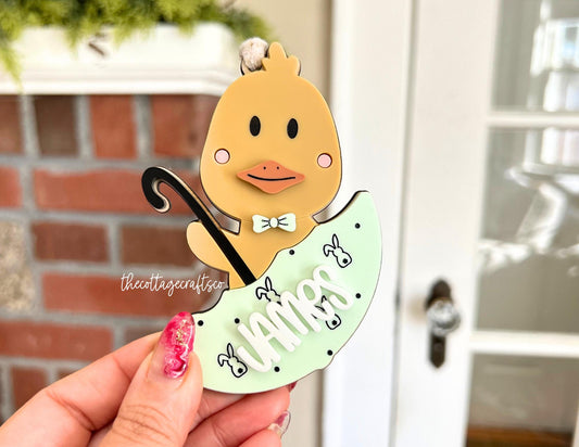 Duck Easter Basket Tag: Personalized Acrylic & Wood Spring Decor