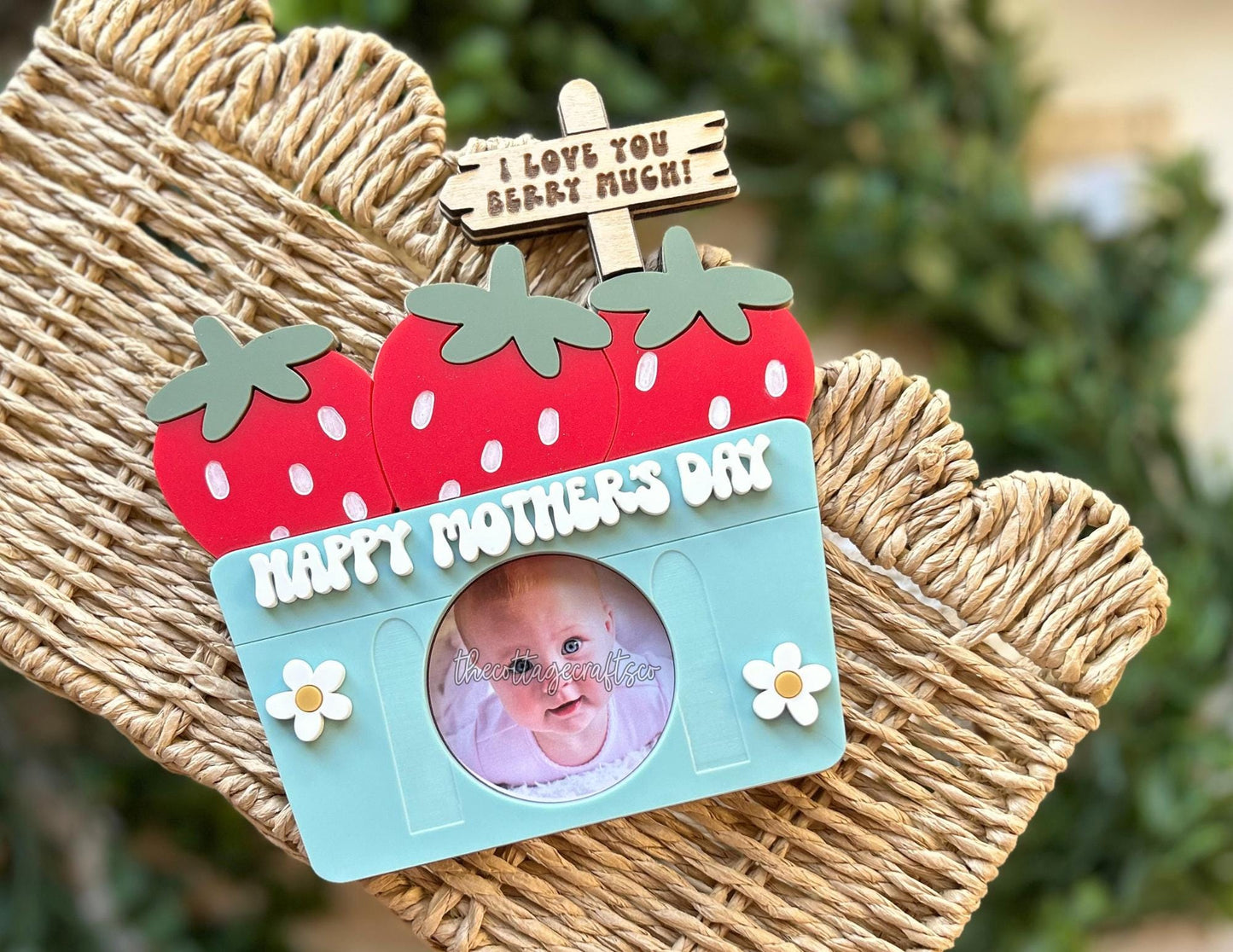 Fridge Photo Magnet, Strawberry Picture Frame, Mother's Day Picture Frame, Mothers Day Gift, Wallet Size Photo Frame, Gifts for Mom
