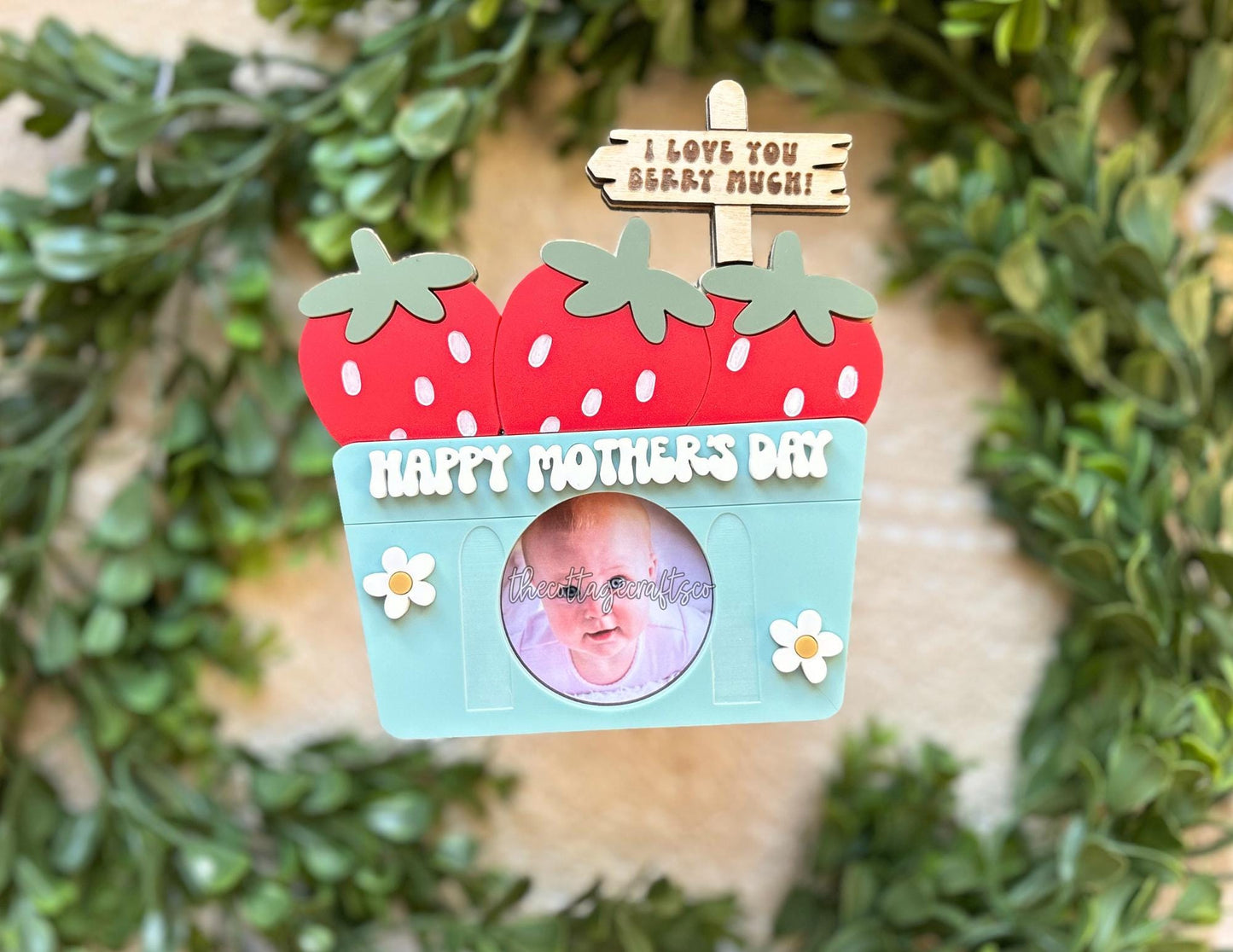 Fridge Photo Magnet, Strawberry Picture Frame, Mother's Day Picture Frame, Mothers Day Gift, Wallet Size Photo Frame, Gifts for Mom