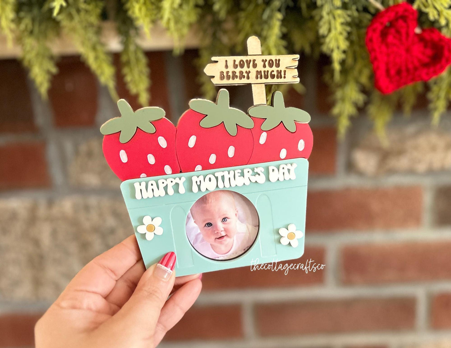 Fridge Photo Magnet, Strawberry Picture Frame, Mother's Day Picture Frame, Mothers Day Gift, Wallet Size Photo Frame, Gifts for Mom