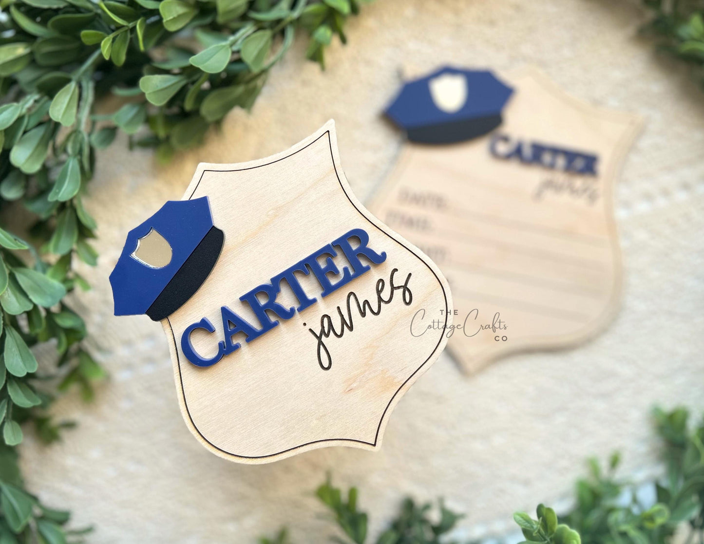 Personalized Wooden Birth Announcement Sign: Police Officer Photo Prop