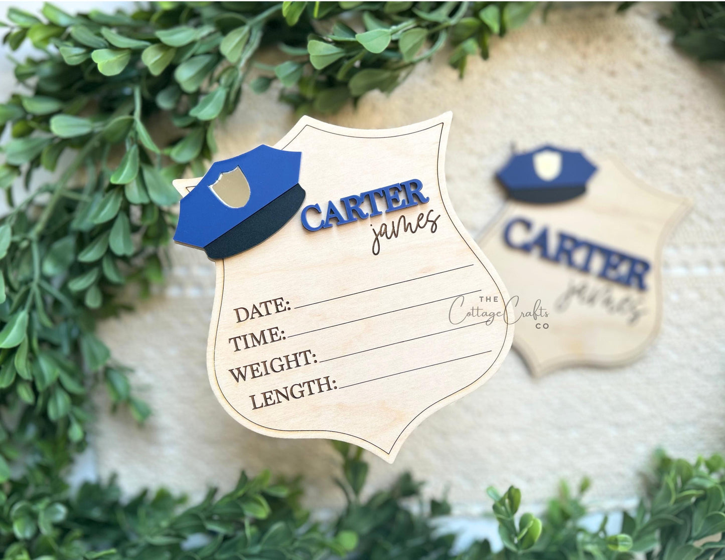 Personalized Wooden Birth Announcement Sign: Police Officer Photo Prop