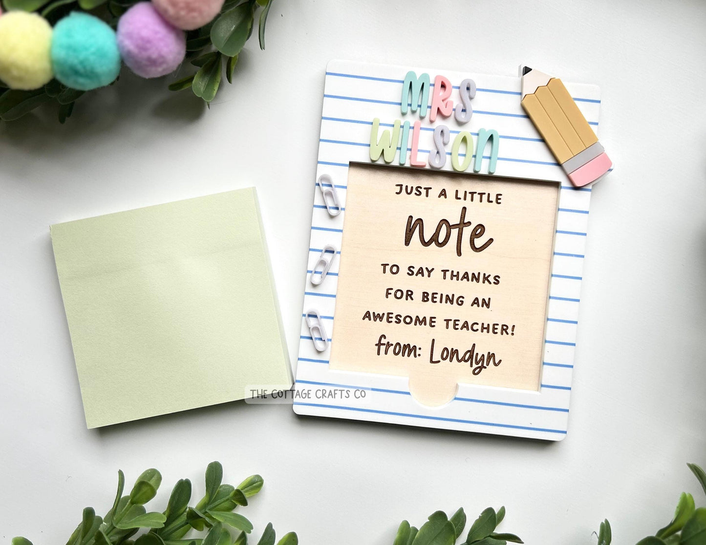 Personalized Wood Note Holder: Teacher Appreciation Gift