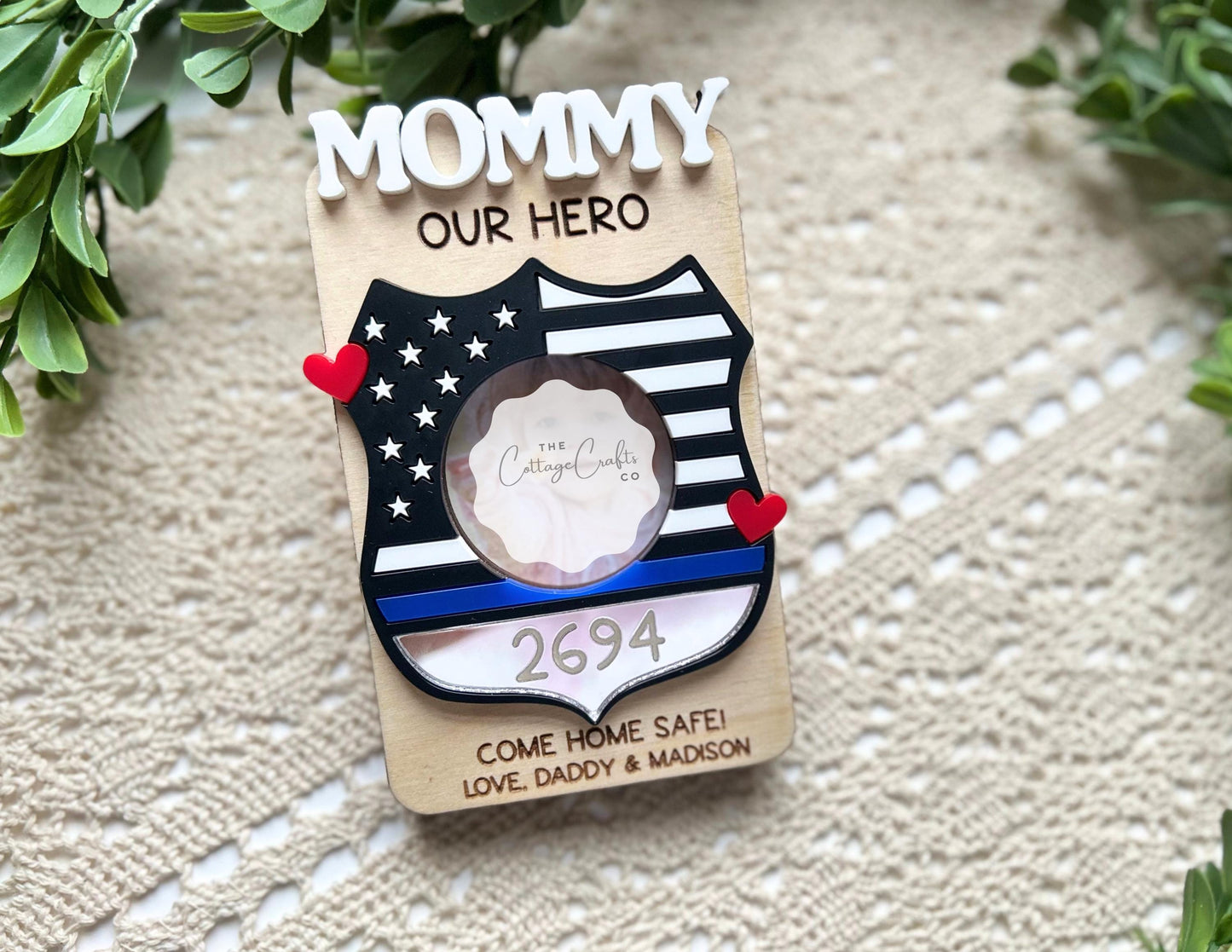Police Officer Photo Frame Magnet: Mom My Hero, Wallet Size Picture