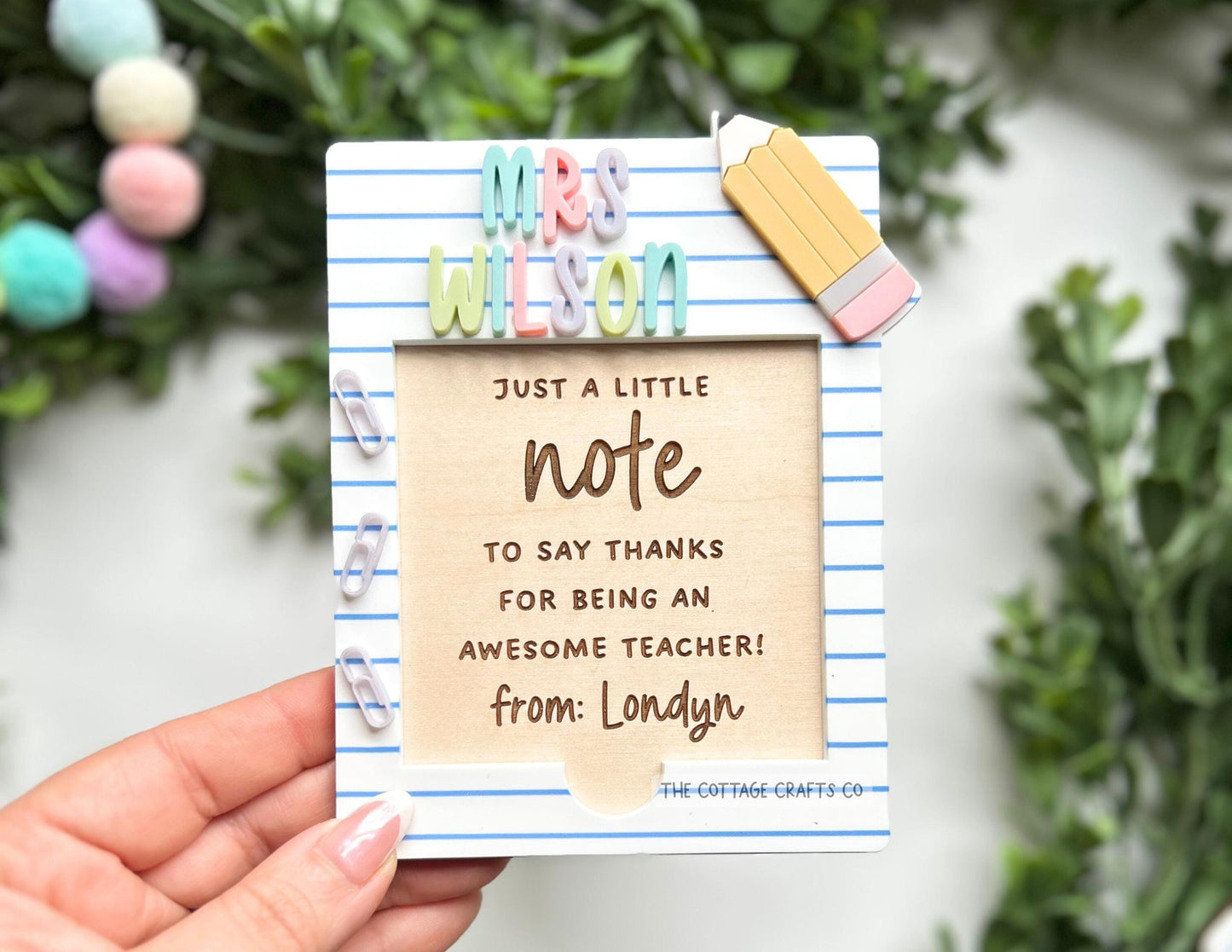 Personalized Wood Note Holder: Teacher Appreciation Gift
