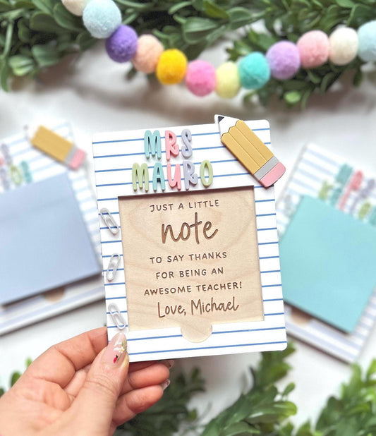 Personalized Wood Note Holder: Teacher Appreciation Gift